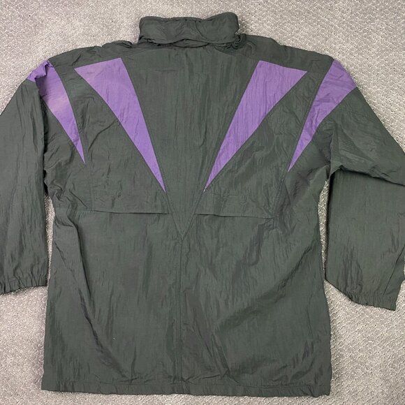 Vintage 90s Adidas Windbreaker Jacket Men's Large Full Zip Black Purple Nylon - Picture 6 of 13